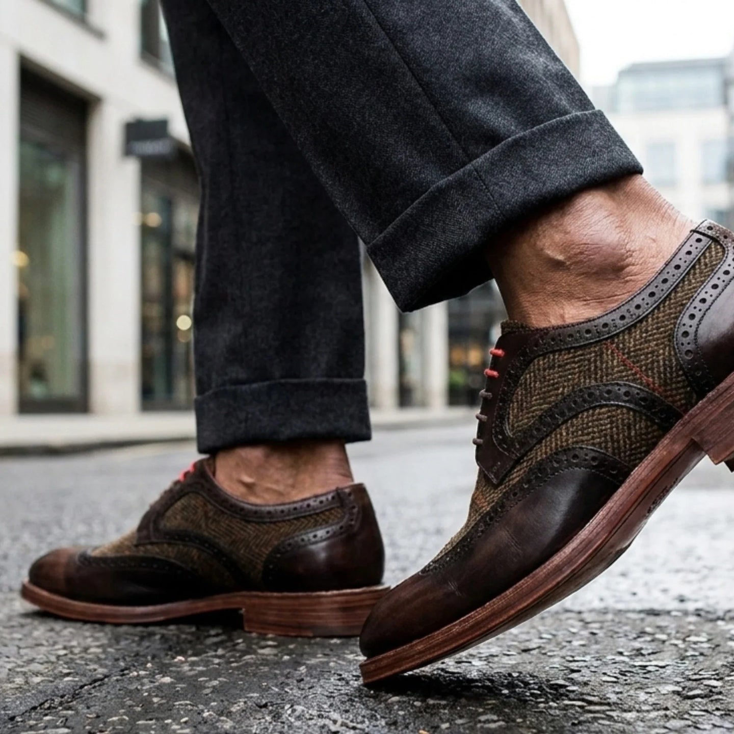 Arlo - Férfi barna bőr tweed brogue cipő