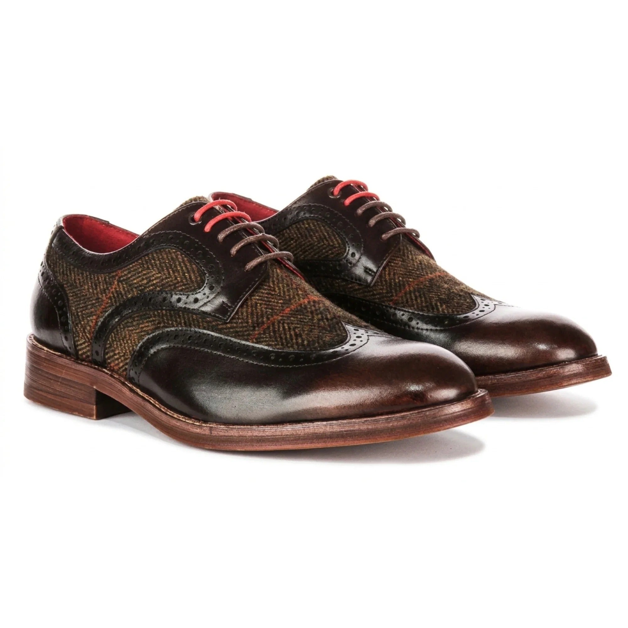 Arlo - Férfi barna bőr tweed brogue cipő