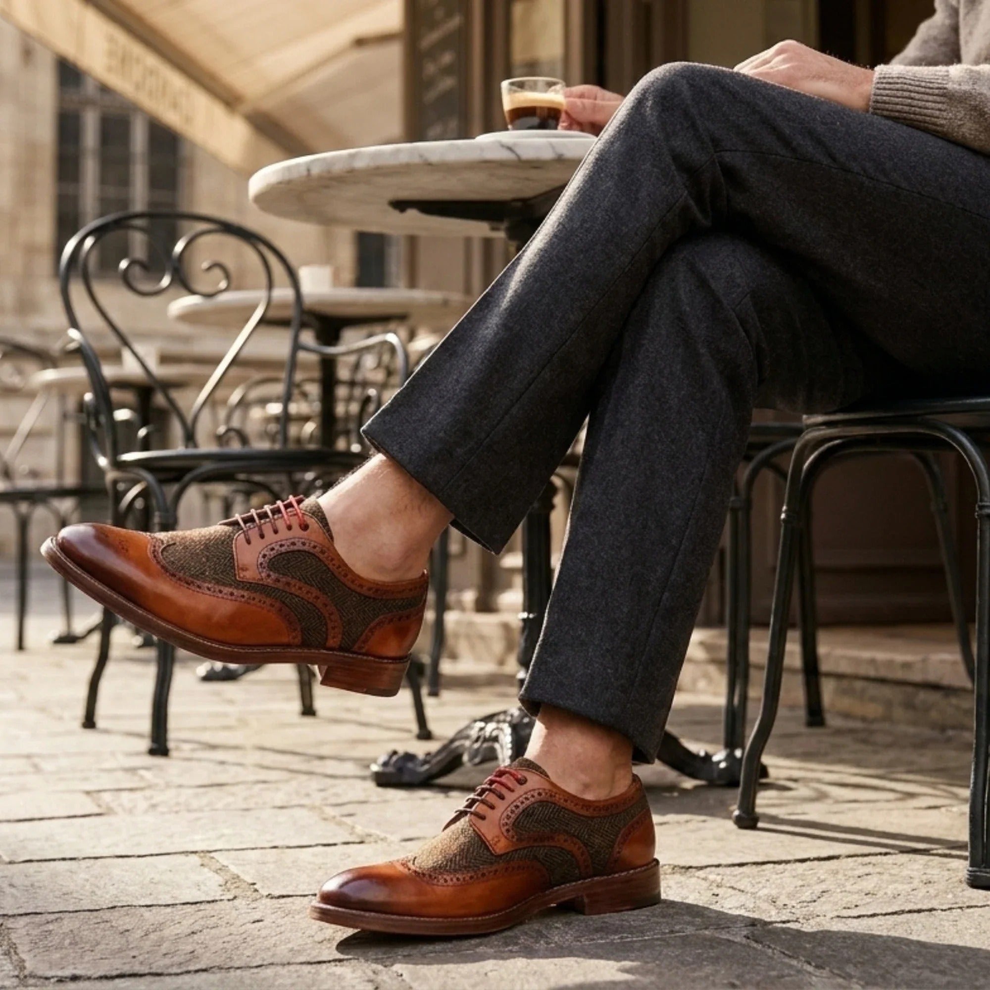 Arlo - Férfi barna bőr tweed brogue cipő