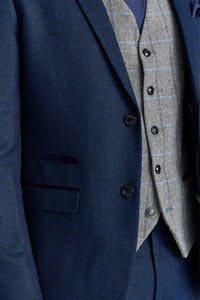 Arthur sötétkék öltöny Harris szürke kontrasztos tweed mellénnyel