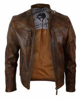 Real Leather Fitted Retro Style Zipped Mens Biker Jacket Nevada Timberk Urban