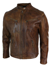 Real Leather Fitted Retro Style Zipped Mens Biker Jacket Nevada Timberk Urban