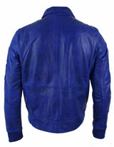 Mens Real Leather Black Bomber Badge Air Force Pilot Flying Jacket-Blue