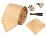 Satin Silk Gold Tie Gift Set Pocket Square Cuff Links Tie Shiny Satin