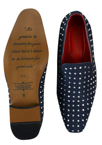 Mens Suede Slip On Loafers Shoes Stud Spikes Silver Smart Casual Shiny Party