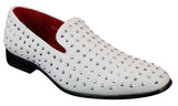 Mens Suede Slip On Loafers Shoes Stud Spikes Silver Smart Casual Shiny Party