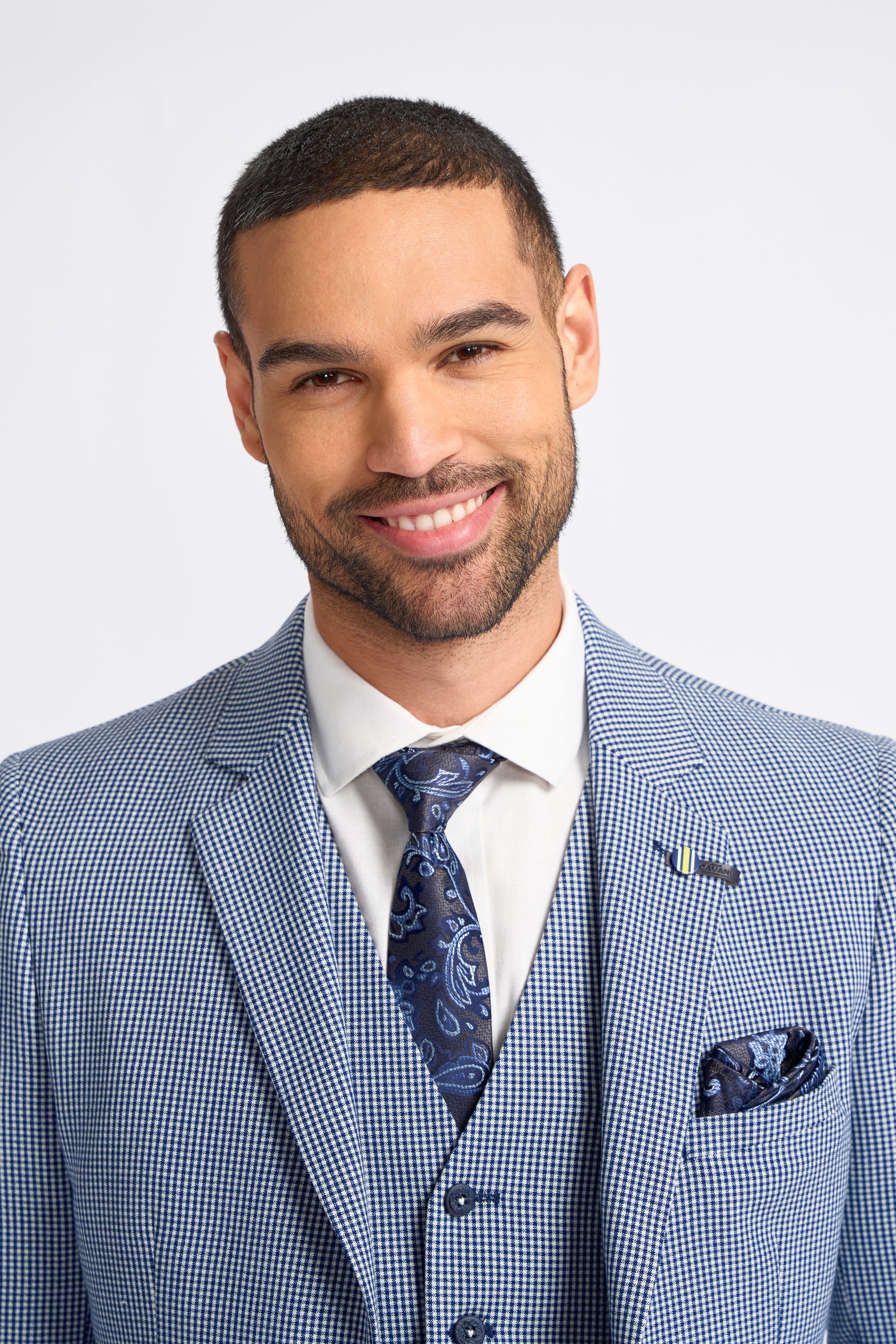 Baresi Férfi 3 részes szürke és sötétkék kontrasztos klasszikus nyári kockás öltöny