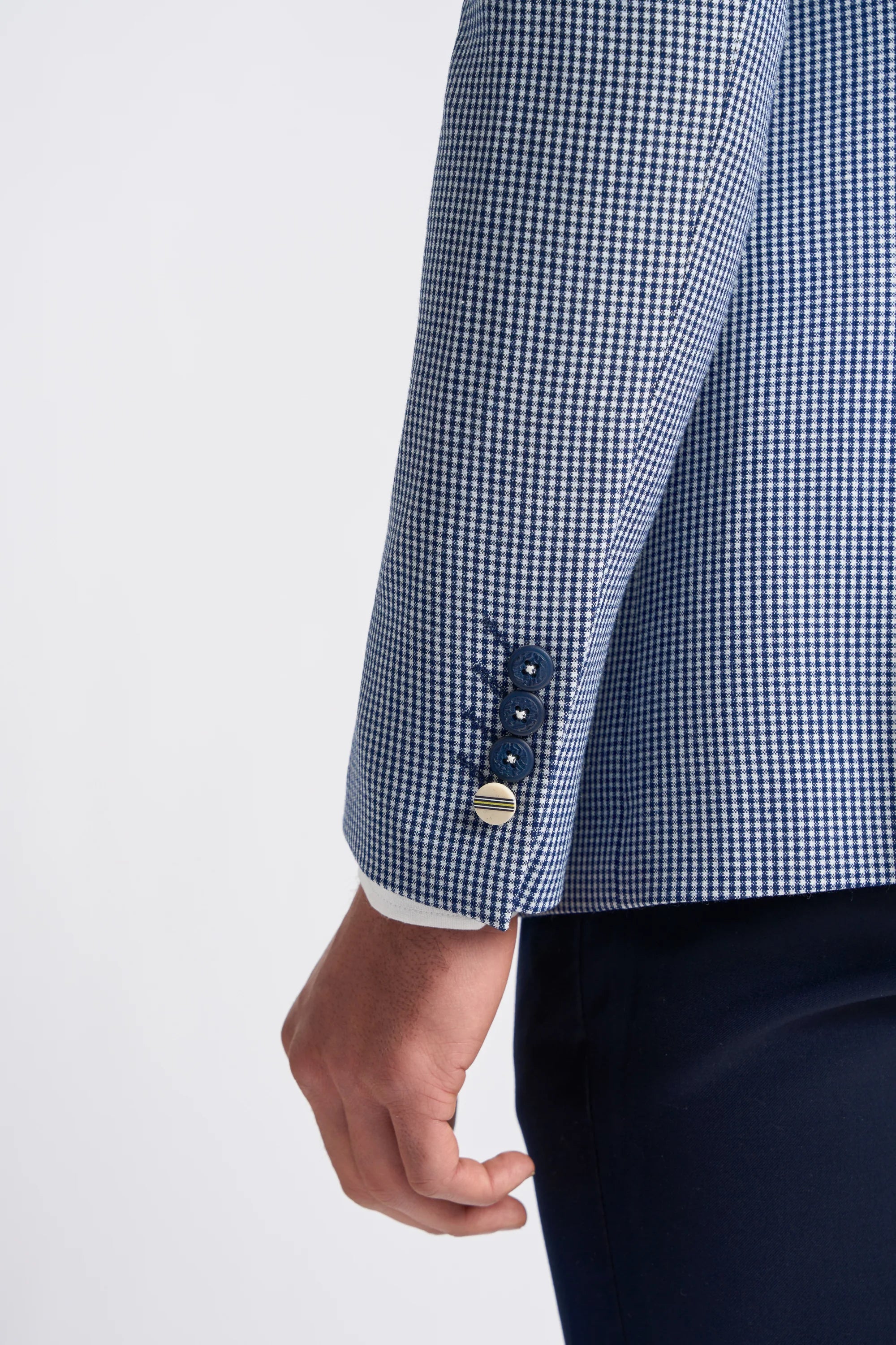 Baresi Férfi 3 részes szürke és sötétkék kontrasztos klasszikus nyári kockás öltöny