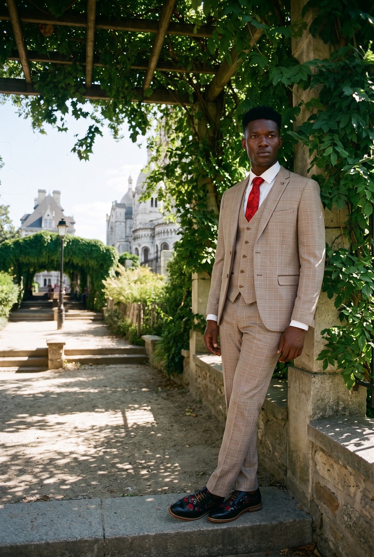 Look #215 styled with Paul Andrew Holland - Férfi kockás tweed bézsbarna háromrészes öltöny, esküvői, szalagavató, vintage, retró, klasszikus