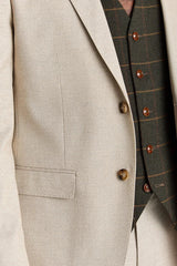 Belmont bézs öltöny Harris zöld tweed mellénnyel
