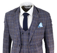 Mens Blue Tweed Check 3 Piece Suit