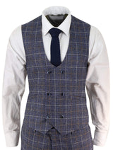 Mens Blue Tweed Check 3 Piece Suit