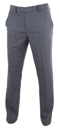 Mens Blue-Grey Checked Trousers - Cavani Burnaby