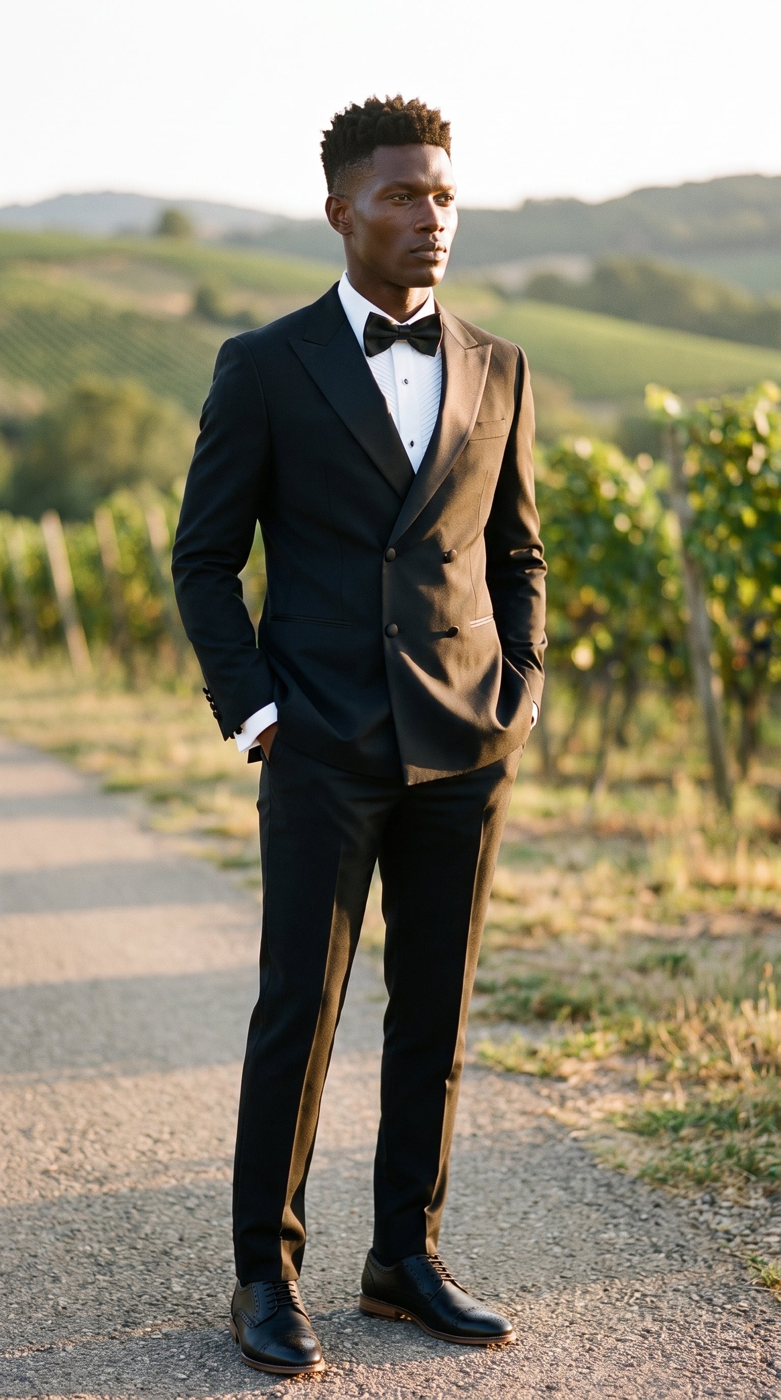 Look #801 styled with Aspen - Férfi fekete kétrészes dupla soros szmoking öltöny