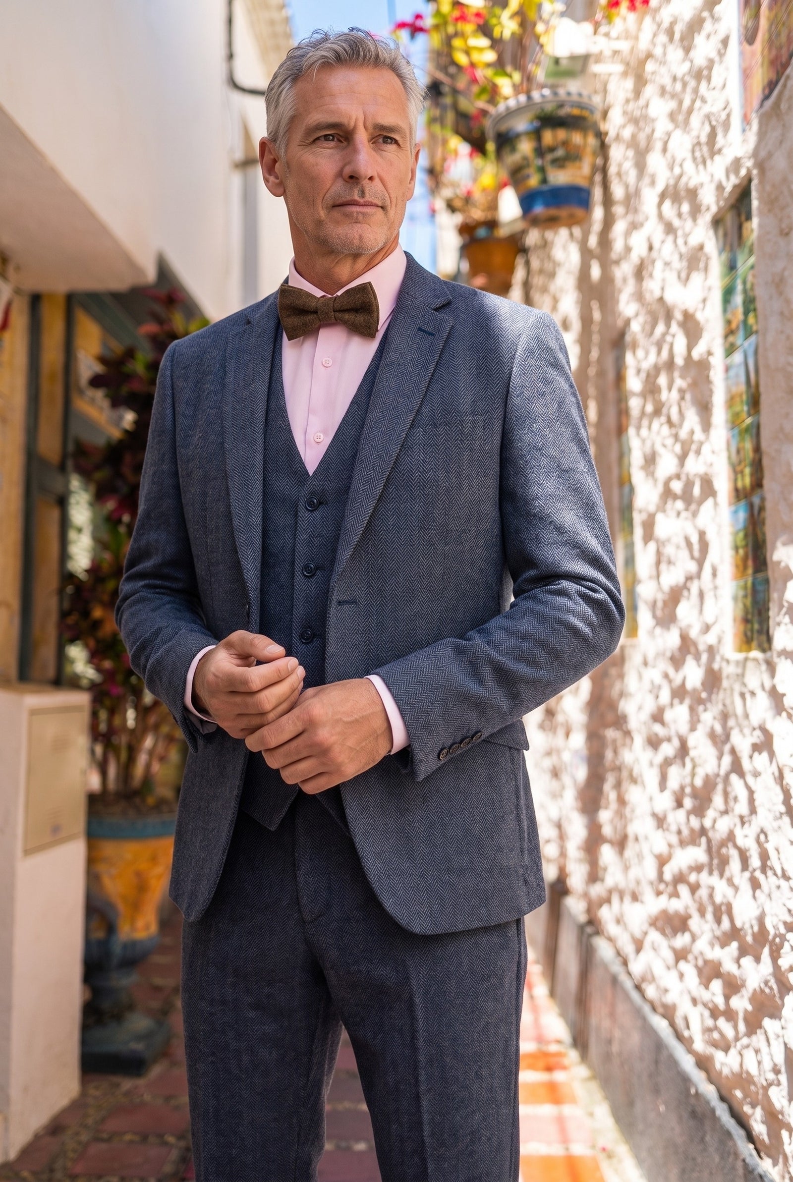 Look #956 styled with Férfi tweed halszálkás mintás Marc Darcy csokornyakkendő, Vintage Retro, barna Nelson mintás