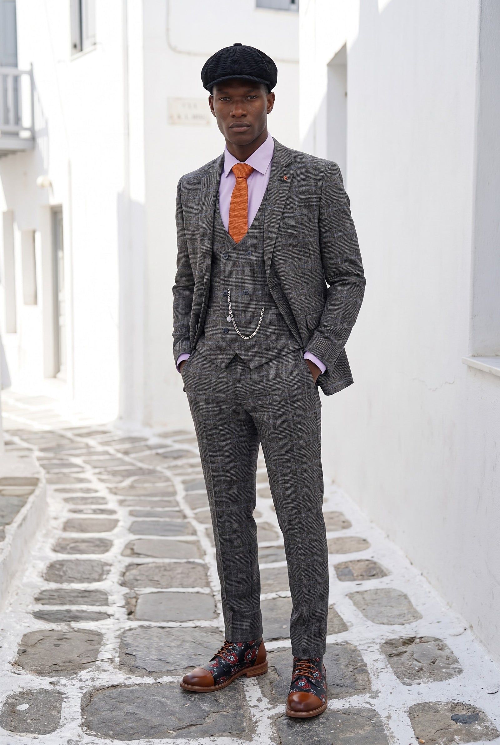 Look #994 styled with Cavani Power - Szürke, kockás, háromrészes öltöny