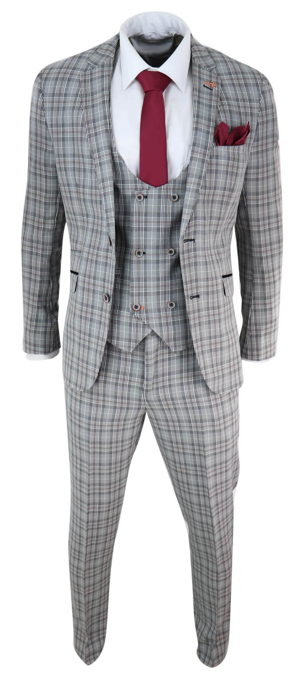 Mens Grey Tweed Check 3 Piece Suit