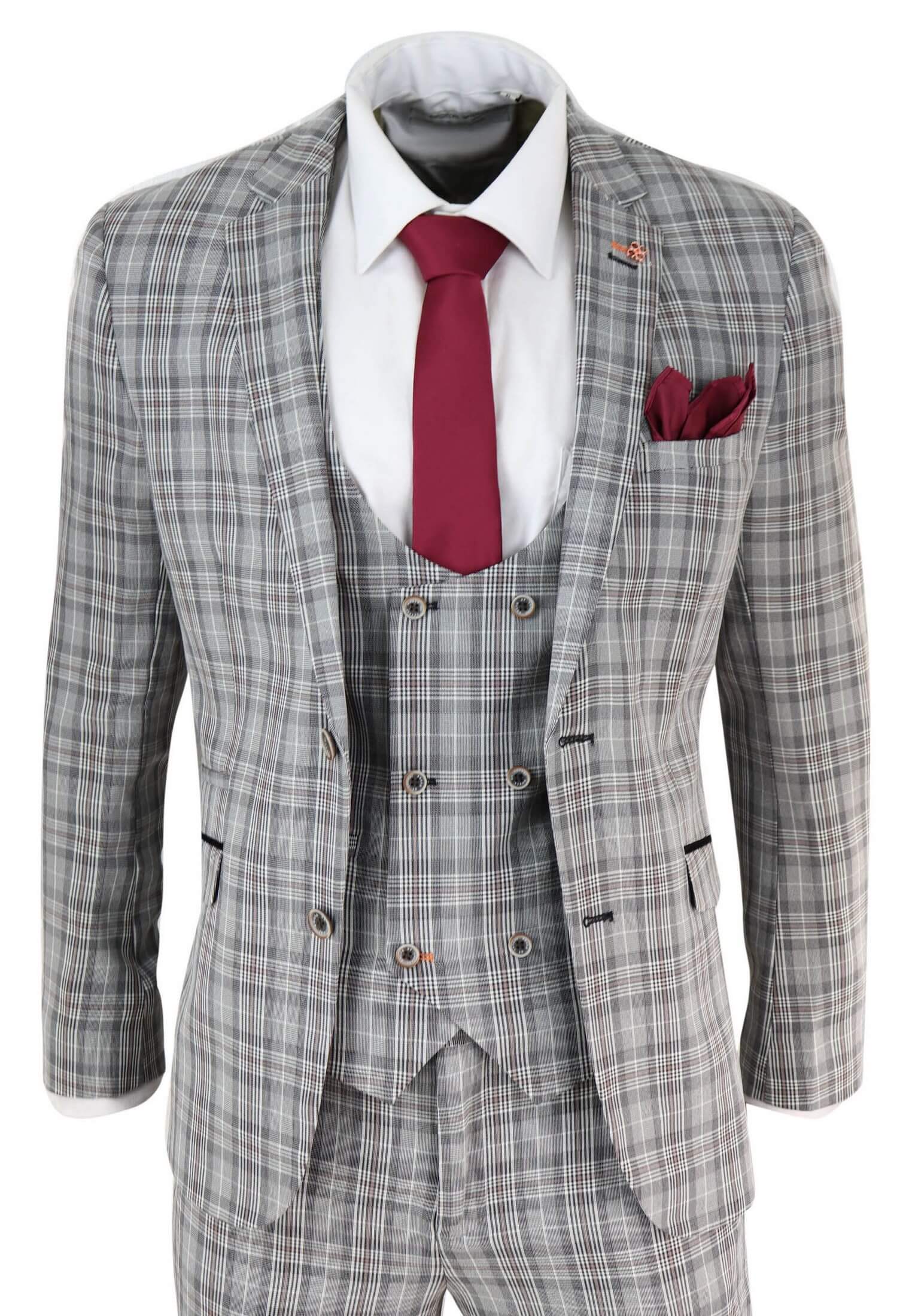 Mens Grey Tweed Check 3 Piece Suit