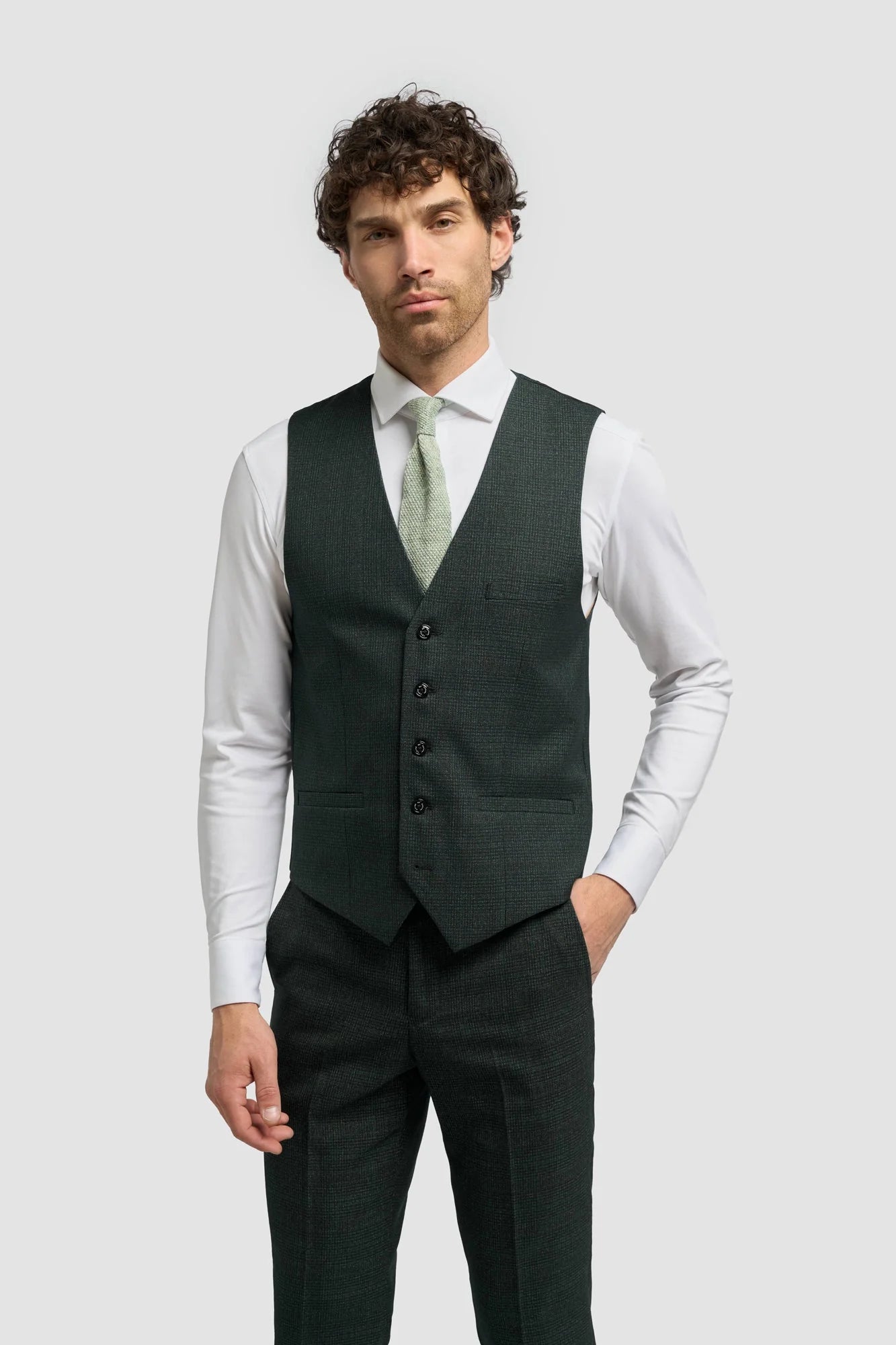 Caridi - Férfi olívazöld tweed mellény