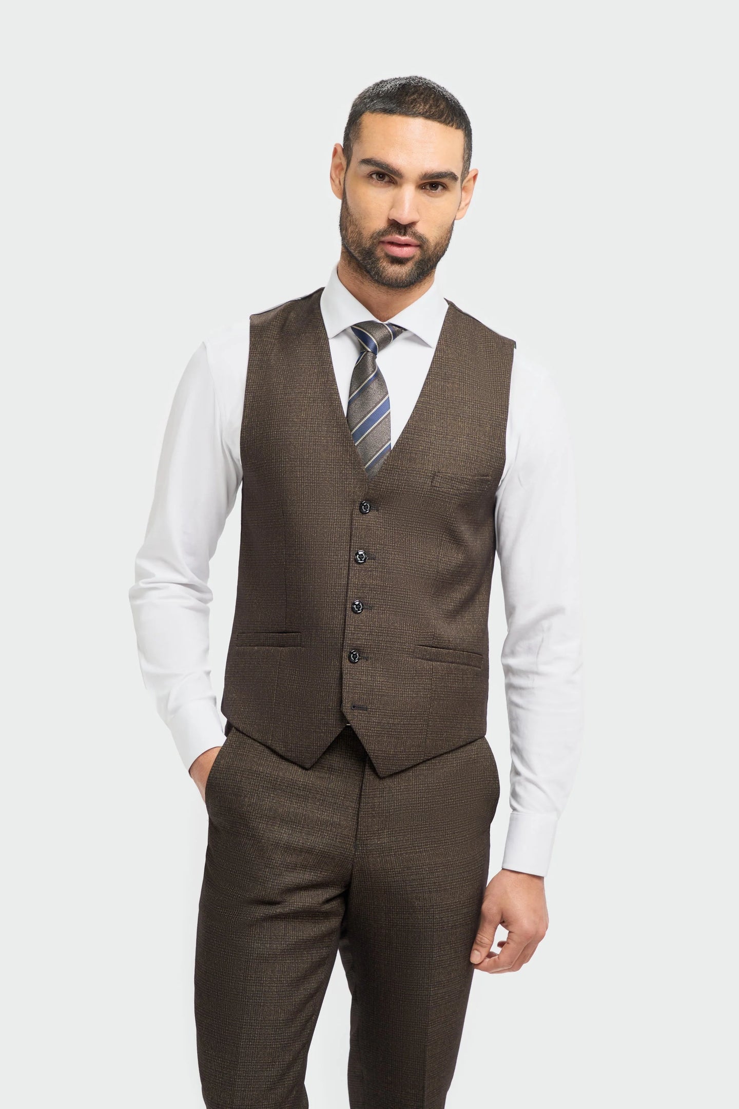 Caridi - Férfi barna tweed mellény