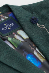 Férfi háromrészes kockás tweed öltöny, olívazöld, szabott szabású, esküvői, csúcsos klasszikus