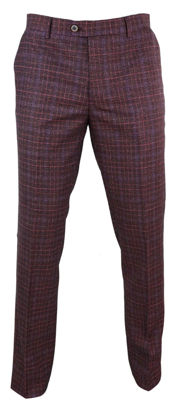Mens Wine / Maroon Checked Vintage Trousers - Cavani Carly