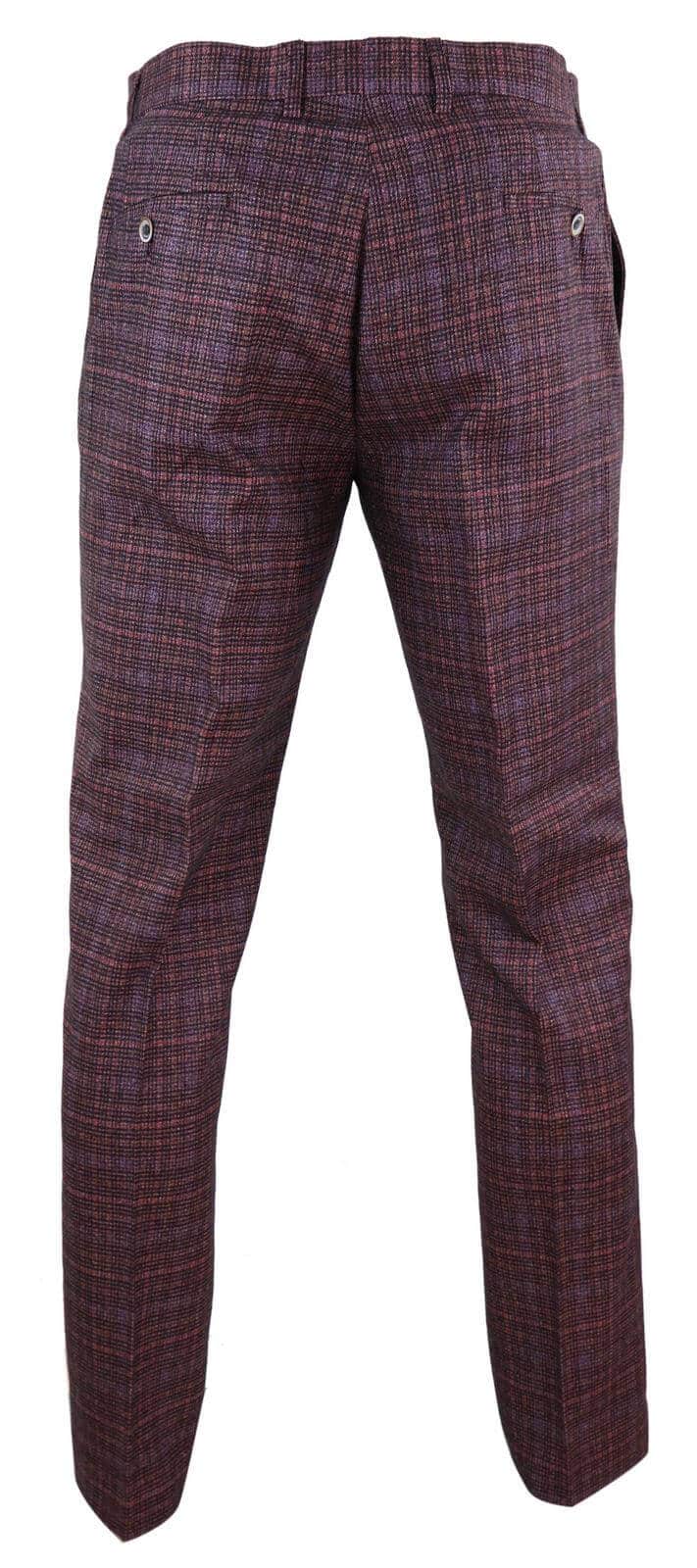 Mens Wine / Maroon Checked Vintage Trousers - Cavani Carly