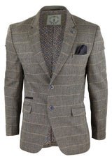 Mens Herringbone Check Vintage Blazer - Cavani Albert-Tan