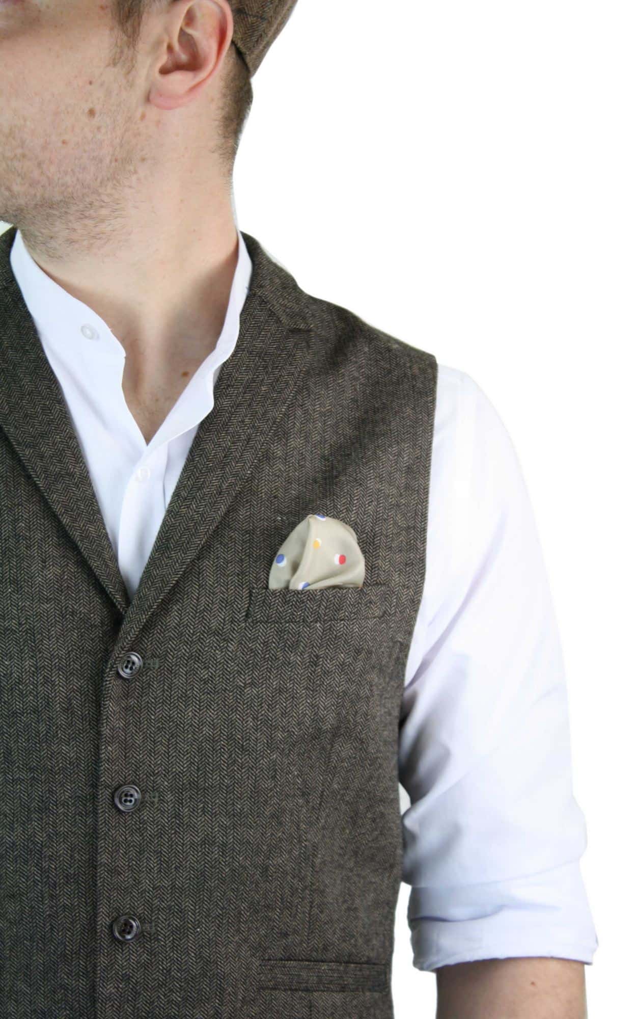 Cavani Martez - Men's Herringbone Tweed Waitcoat-Tan