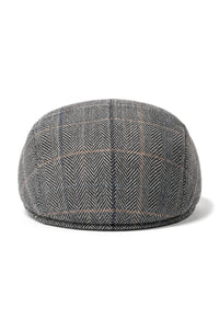 Cavani Albert Férfi Tweed Lapos Sapka - Halszálkás Mintás Tweed Gyapjú Nagyapai Lapos Kalap - Barna/Szénszürke