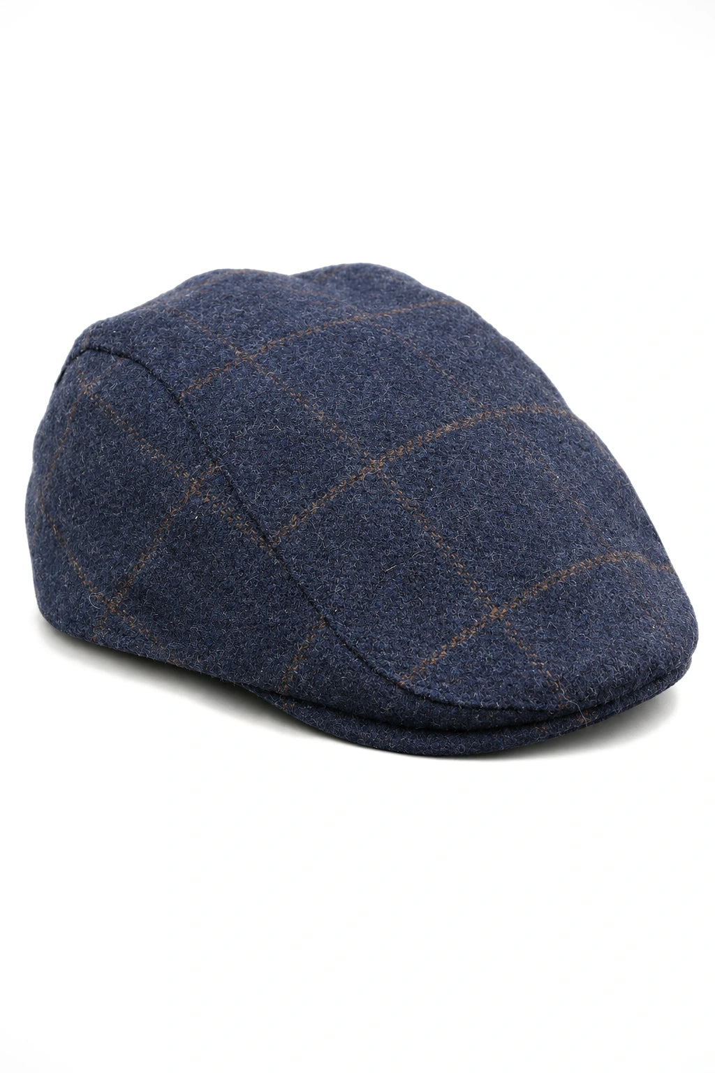 Cavani Kempson lapos sapka - Férfi tweed gyapjú kockás nagypapai kalap - olívazöld/sötétkék