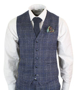 Cavani Miles - Mens Blue Navy 3 Piece Tweed Suit Herringbone Vintage Peaky Blinders 1920's Retro