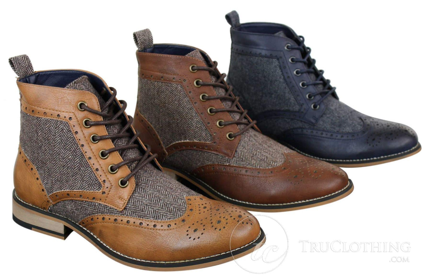 Cavani Sherlock - Mens Leather & Tweed Herringbone Ankle Boots