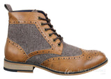 Cavani Sherlock - Mens Leather & Tweed Herringbone Ankle Boots