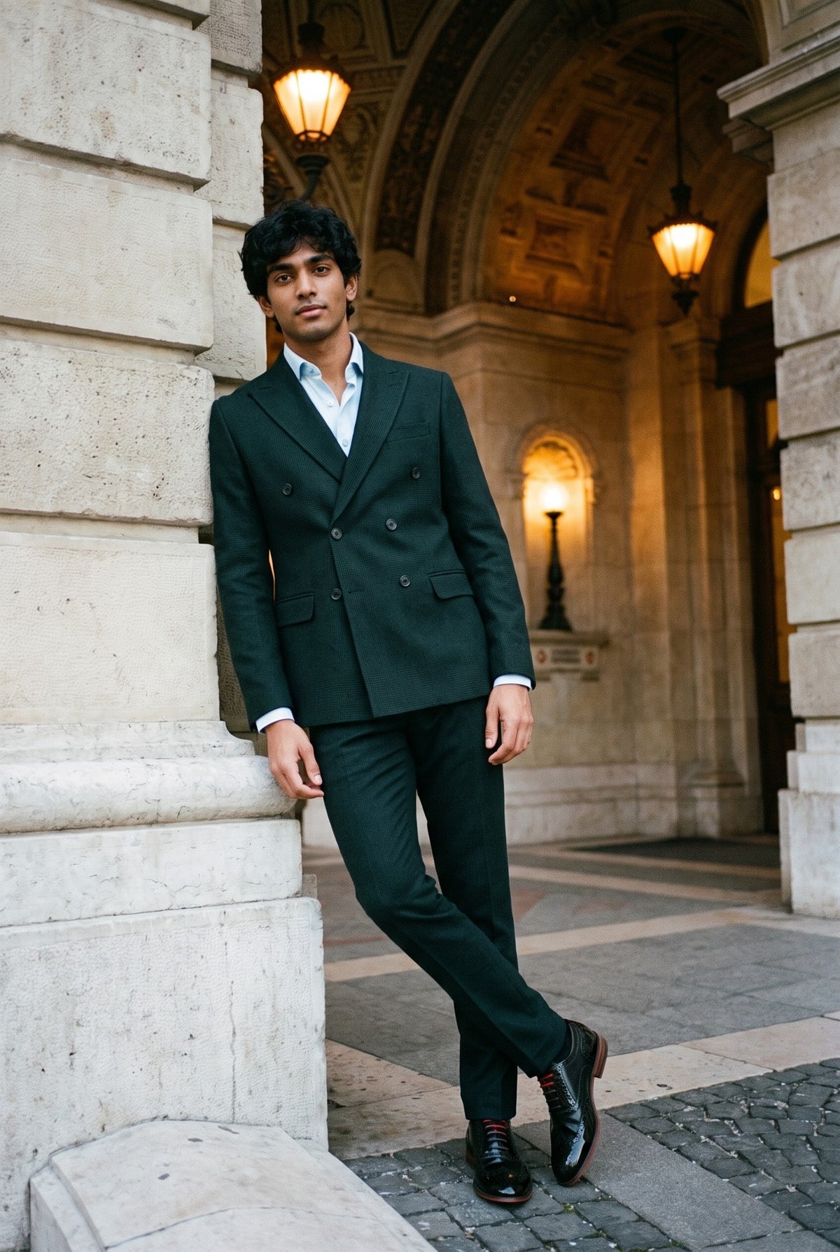 Look #588 styled with Regent - Férfi zöld kétrészes dupla soros öltöny
