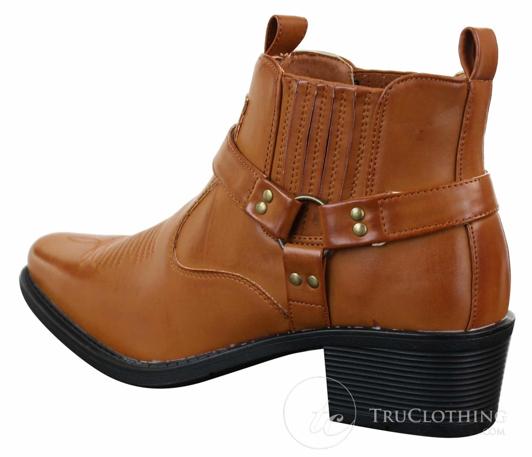 CLASSIQUE MBO 3136 Mens Tan Brown Black Ankle Boots Leather Slip On Cowboy Western Riding Buckle