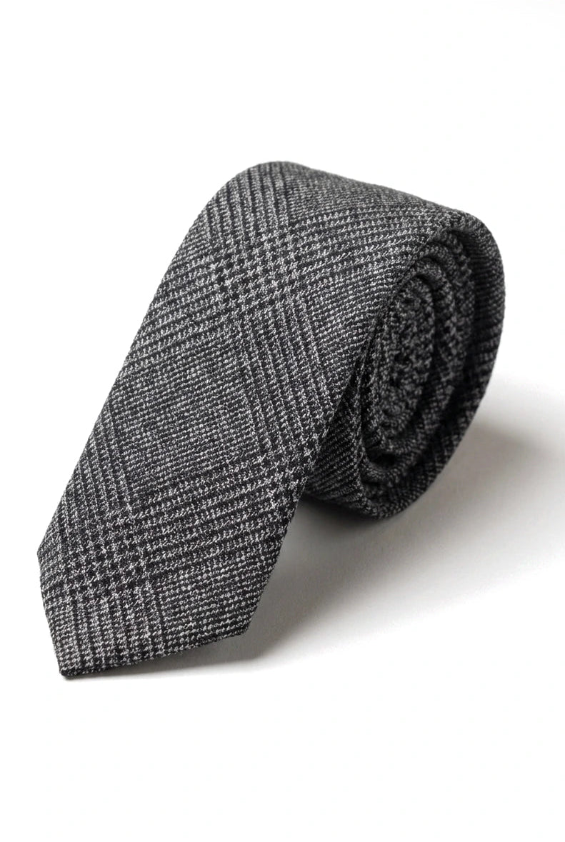 Férfi tweed halszálkás nyakkendő, zsebkendő, kockás, klasszikus szürke színösszeállítás