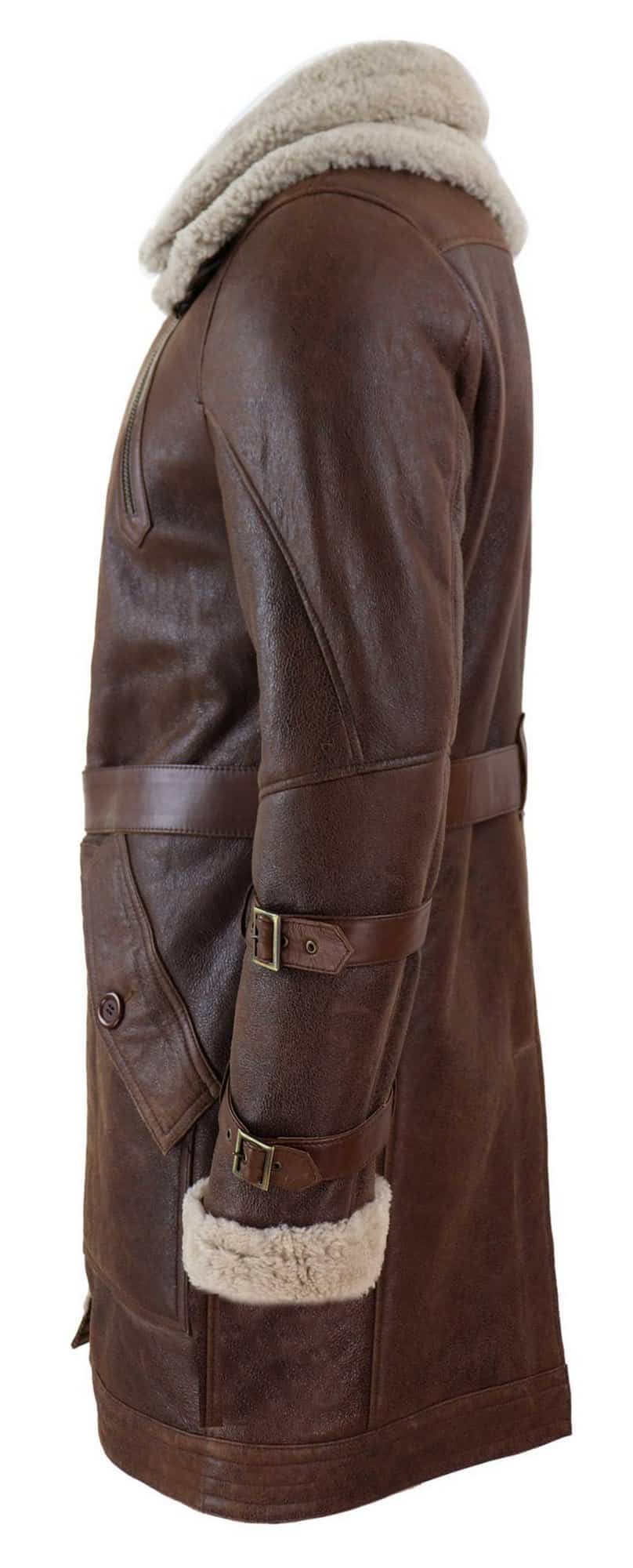 Mens 3/4 Shearling Sheepskin Long Jacket