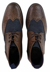 Mens Leather & Tweed Laced Ankle Boots