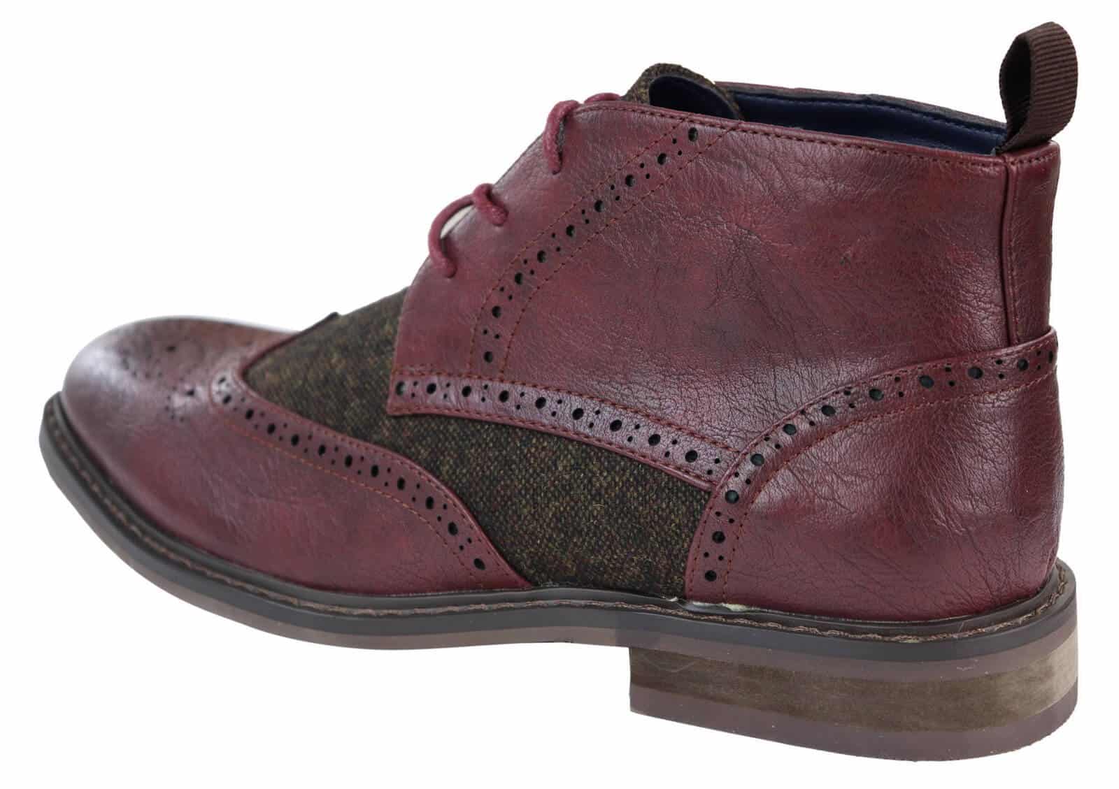 Mens Leather & Tweed Laced Ankle Boots