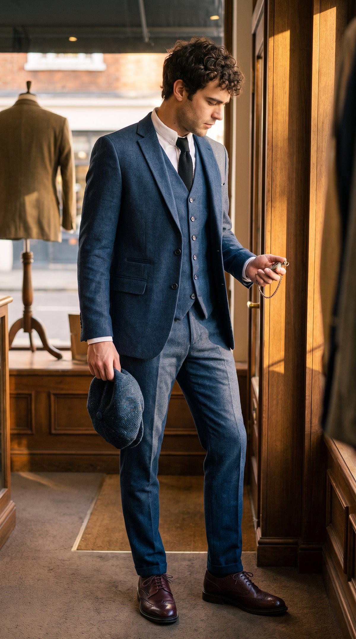 Look #828 styled with Férfi sötétkék Peaky Blinders gyapjúöltöny