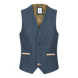 Boys Blue 3 Piece Herringbone Tweed Check Vintage Tailored Fit Suit