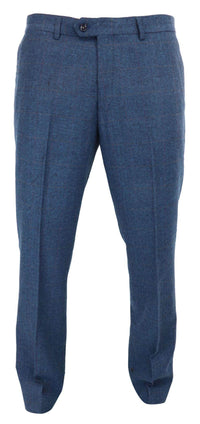 Dion - Men's Blue Herringbone Tweed Check Trousers
