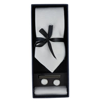Diamond Neck Silver Tie Gift Set Pocket Square Cuff Links Pin Tie For Shirt Satin