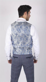 Mens Marc Darcy Blue Grey Red Check Waistcoat Smart Casual Tweed Slim Fit Drake