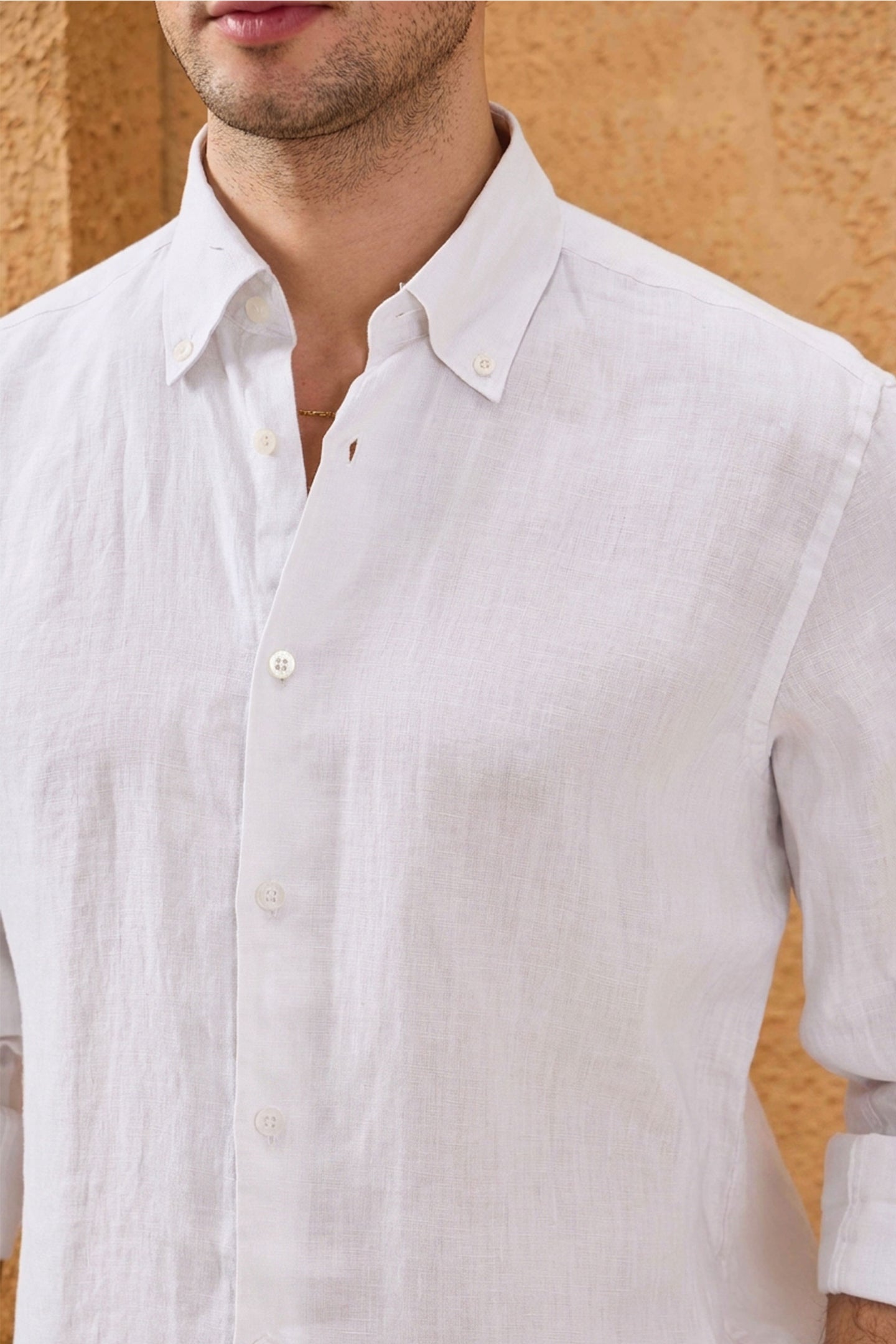 Férfi fehér lenvászon hosszú ujjú, gombos nyári ing