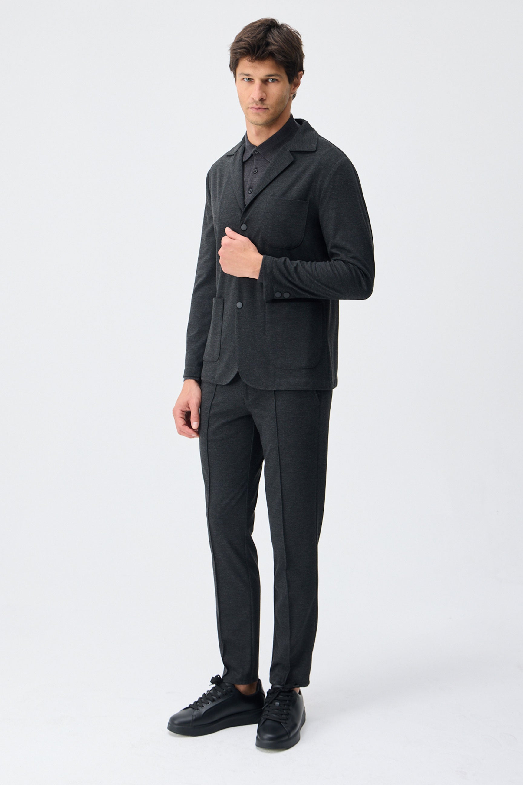 Férfi szénszürke puha jersey blézer elegáns lezser dzseki