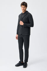 Férfi szénszürke puha jersey elegáns lezser öltöny blézer és nadrág szett