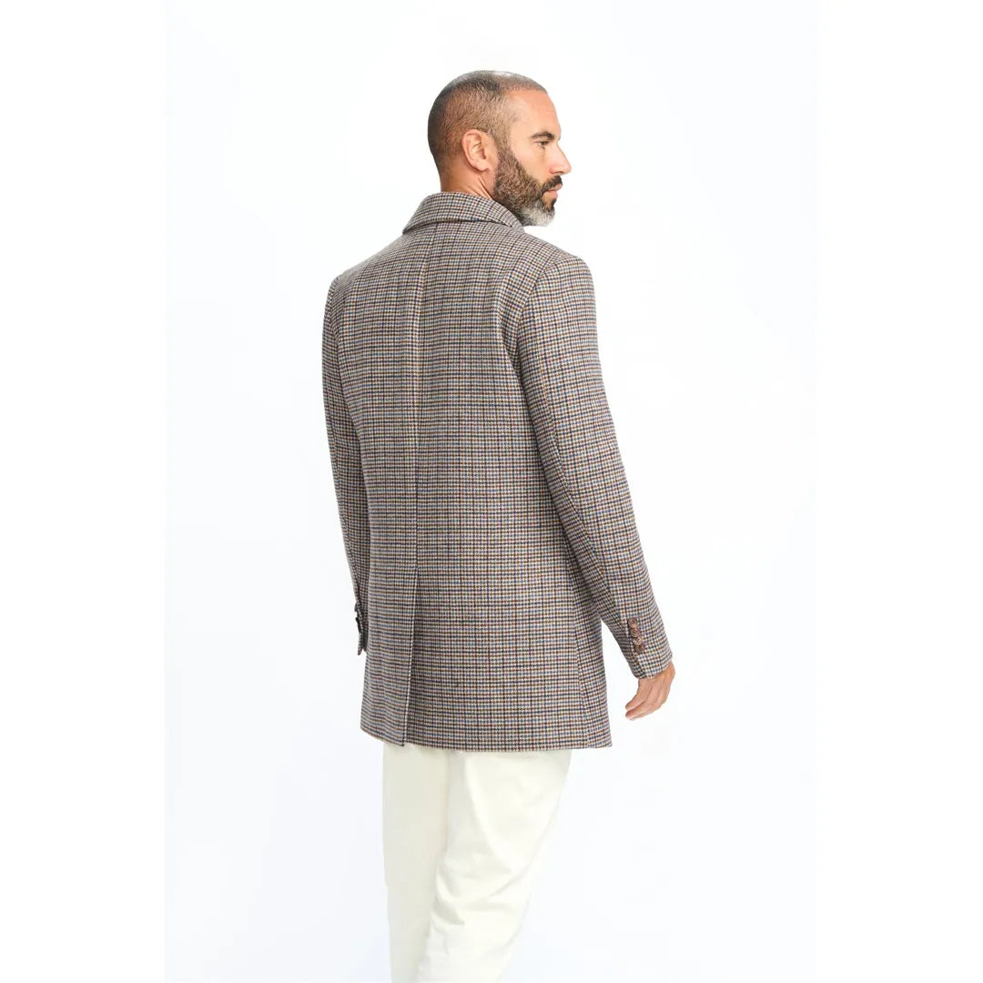Eddie - Men's Tan Brown Wool Blend Tweed Overcoat