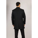 Men's Notched Lapel Collar Wool Blend Black Overcoat